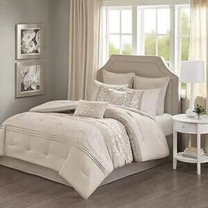 510 Design Luxe Quilted Comforter Set, Ramsey Damask Neutral, Queen (Open Box)